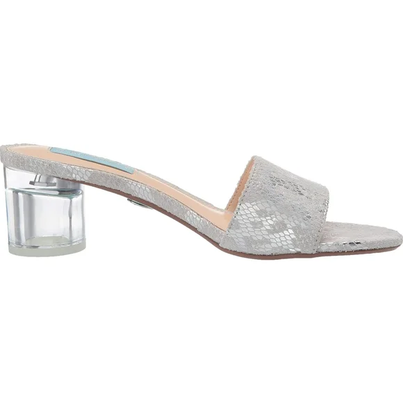 NEW Blue by Betsey Johnson Silver Snake Faux Leather Clear Heel Mule Sandals 8.5 - Picture 7 of 7